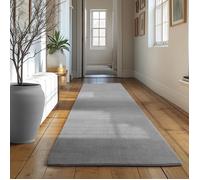 SIMPEX Tapis Runner Argent 80x250 cm Tapis à Poils Courts Lavable, Antidérapant et Doux, Design Monochrome Moderne pour Chambre, Cuisine et Couloir
