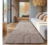 Tapis SIMPEX scandinave, Design Boho, Beige uni 80x250 cm, Lavable avec effet 3D, Petit tapis pour salon & chambre à coucher