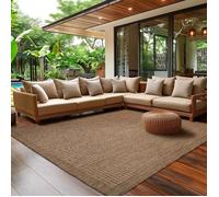 Tapis d'Extérieur pour Terrasse, Balcon et Jardin, Tapis de Cuisine Uni, Design Résistant aux Intempéries, Tissage Plat Effet Sisal, Tapis Lavable 240 x 340 cm, Marron