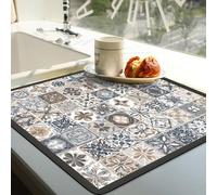 Tapis simple bohème pour lave-linge - Grille rayée pour réfrigérateur et sèche-linge - Résistant à la poussière - Tapis multifonction pour four et café (gris, 60 x 60 cm)