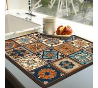 Tapis simple bohème pour lave-linge - Grille rayée pour réfrigérateur et sèche-linge - Résistant à la poussière - Tapis multifonction pour four et café (marron, 60 x 60 cm)