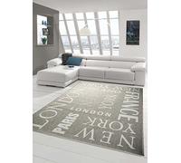 Tapis Sisal Cuisine Tapis Tissage À Plat Salon Design Moderne Villes New York Londres Paris France Gris & Blanc Taille 60x110 cm