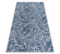 Tapis SISAL SION Leaves 22151 tissage plat écru foncé / bleu bleu 140x190 cm