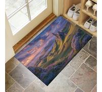 Tapis Sommets Escarpés Et Motifs De Lacs d'entrée intérieur,Tapis de Porte Paysages Des Highlands Écossais Absorbe Paillasson Lavable en Machine Facile à Nettoyer pour Chambre - 50x80cm,Violet clair