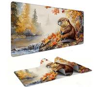 Tapis Souris de Jeu, XXL Grand Tapis de Souris Gaming 60 x 30 cm épaisseur 3MM, Mouse Pad D'ordinateur Antidérapant et étanche avec Bords Bureau pour Jeux/Bureau/Maison - (Castor d'automne) s-951