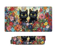 Tapis Souris de Jeu, XXL Grand Tapis Souris Gaming 70 x 30 cm épaisseur 3MM, Mouse Pad D'ordinateur Antidérapant et étanche avec Bords Bureau pour Jeux/Bureau/Maison (Fleurs Chat Noir) f-365
