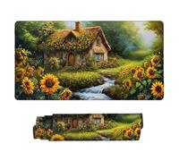 Tapis Souris de Jeu, XXL Grand Tapis Souris Gaming 80 x 40 cm épaisseur 3MM, Mouse Pad D'ordinateur Antidérapant et étanche avec Bords Bureau pour Jeux/Bureau/Maison (Chalet Tournesol) f-840