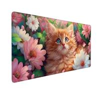 Tapis Souris Gamer XXL, Grand Tapis de Souris Gaming 1000 x 500 mm, Mouse Pad D'ordinateur Antidérapant et étanche avec Bords Bureau pour Jeux/Bureau/Maison/Cadeaux - (Fleur De Chat Orange) A713