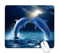 Tapis Souris Gaming Bleu,Dauphin Petit Tapis Souris 260x210x3mm,Petit Mouse Pad à Bords Cousus,avec sous Main Bureau Étanche Antidérapante,Accessoire Bureau,pour Maison/Travail/Gamer,Cadeaux D-417