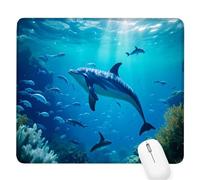Tapis Souris Gaming Bleu,Dauphin Petit Tapis Souris 420x350x3mm,Petit Mouse Pad à Bords Cousus,avec sous Main Bureau Étanche Antidérapante,Accessoire Bureau,pour Maison/Travail/Gamer,Cadeaux D-556
