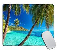 Tapis Souris Impression sur Le Thème d'une Île Tropicale avec des Palmiers Et Une Mer Limpide 25X30Cm Douce Tapis De Souris Durable Tapis pour Jeux Pc
