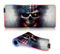 Tapis Souris Jeu en Forme tête Mort avec Drapeau américain RGB, Tapis Souris LED, avec 14 Modes d'éclairage, Tapis Clavier d'ordinateur, Tapis Bureau Doux et étanche 15,7 x 35,4 Pouces