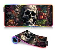 Tapis Souris Jeu LED 7 Modes d'éclairage RGB, contrôles luminosité avec décalcomanies et Bords Transparents Éclairage Bureau et Suivi précis Crâne et Roses Crâne Rose 13,77 x 23,6 Pouces