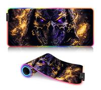 Tapis Souris Jeu LED RGB 14 Modes Lumineux Tapis Souris Jeu Extra Large Tapis antidérapant en Caoutchouc imperméable Grand Clavier et Tapis Souris étendus Squelette en feu 35 x 60 cm