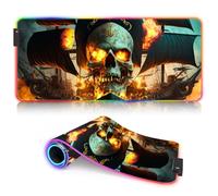Tapis Souris Jeu RGB sous Main LED Oversize Tapis Souris LED Multicolore 14 Modes d'éclairage 7 Couleurs LED Plus 4 Modes d'effet Bateau Pirate crâne Lavable 13,77 x 23,6 Pouces