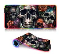 Tapis Souris Jeu Skull and Roses Skull Rose RGB, Grand Tapis Souris étendu avec 14 Modes d'éclairage, Base en Caoutchouc imperméable et antidérapante, Tapis Clavier Souple 15,7 x 35,4 Pouces