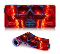 Tapis Souris Jeu Skull and Rosess XL RGB Grand Tapis Souris LED étendu XXL 14 Couleurs et Modes d'effets Multiples, Tapis Souris pour Clavier d'ordinateur pour MacBook PC 30 x 80 cm