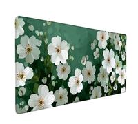 Tapis Souris XXL 120 x 60 cm, Tapis de Souris Fleurs sous Main Bureau Blanc Mouse Pad avec 3MM Bords Cousus, Imperméable Base en Caoutchouc Antidérapant Surface Accessoire Bureau, Gaming -bby2509C2