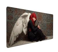 Tapis Souris XXL 70 x 30 cm, Tapis de Souris Ange sous Main Bureau Blanc Mouse Pad avec 3MM Bords Cousus, Imperméable Base en Caoutchouc Antidérapant Surface Accessoire Bureau pour Gaming -bby2509C0