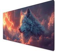 Tapis Souris XXL 70 x 30 cm, Tapis de Souris Blanc sous Main Bureau Loup Mouse Pad avec 3MM Bords Cousus, Imperméable Base en Caoutchouc Antidérapant Surface Accessoire Bureau pour Gaming -yym2509C7