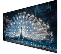 Tapis Souris XXL 70 x 30 cm, Tapis de Souris Blanc sous Main Bureau Paon Mouse Pad avec 3MM Bords Cousus, Imperméable Base en Caoutchouc Antidérapant Surface Accessoire Bureau pour Gaming -yym2509ON