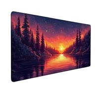 Tapis Souris XXL 700 x 300 mm, Tapis de Souris Coucher De Soleil sous Main Bureau Rouge Mouse Pad avec Bords Cousus, Imperméable Base en Caoutchouc Antidérapant Surface Accessoire Bureau -bby2509HP