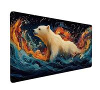 Tapis Souris XXL 700 x 300mm, Tapis de Souris Ours Blanc sous Main Bureau Blanc Mouse Pad avec Bords Cousus, Imperméable Base en Caoutchouc Antidérapant Surface pour Bureau -lsy2603GF
