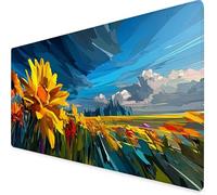 Tapis Souris XXL 90 x 40 cm, Tapis de Souris Jaune sous Main Bureau Tournesol Mouse Pad avec 3MM Bords Cousus, Imperméable Base en Caoutchouc Antidérapant Surface Accessoire Bureau, Gaming -yym2509S5