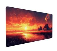 Tapis Souris XXL 900 x 300mm, Tapis de Souris Coucher De Soleil sous Main Bureau Rouge Mouse Pad avec Bords Cousus, Imperméable Base en Caoutchouc Antidérapant Surface pour Bureau -lsy26033J