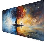 Tapis Souris XXL 900 x 400mm, Tapis de Souris Blanc Sous Main Bureau Arbre Mouse Pad avec 3MM Bords Cousus, Imperméable Base en Caoutchouc Antidérapant Surface Accessoire Bureau pour Gaming -yym2509PV