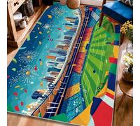 Tapis stade, motif paysage urbain festif et moderne, feux d'artifice, envers antidérapant, tapis d'intérieur qui ne perd pas ses poils pour salon, chambre à coucher, sous table, décoration de salle à