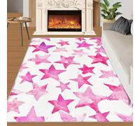 Tapis Star Home Decoe, Tapis antidérapants Pink Star, Rose et Blanc appliqués au Salon, Chambre, Salle à Manger, Couloir (70x120cm)
