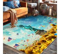 Tapis statue de tournesols festifs, drapeaux américains, jour de l'indépendance, jaune, envers antidérapant, tapis d'intérieur qui ne perd pas ses poils pour salon, chambre à coucher, nouvelle