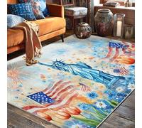 Tapis statue de tulipes festives patriotiques, drapeaux américains, 4 juillet, envers antidérapant, tapis d'intérieur rectangulaire qui ne perd pas ses poils pour salon, chambre à coucher, cuisine