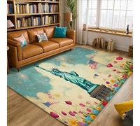Tapis statue de zone, feux d'artifice patriotiques festifs, drapeaux américains, jour de l'indépendance, tapis d'intérieur rectangulaire à poils courts en éponge qui ne perd pas ses poils pour salon
