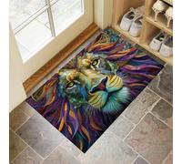 Tapis Style Artistique en Mosaïque - Tapis De Sol Antidérapant Et Lavable - pour Porte D'Entrée, Salle De Bain,Escaliers,Salle De Jeux,Salon, Animaux Sauvages Motif Lion,50 X 80 cm