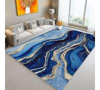 Tapis Style d'art Moderne À L'Encre Dorés Bleu Marine Or 100 X 150 Cm - Poils Courts Ultra Doux Lavable en Machine Antidérapant Ne Peluche Pas Tapis Rectangulaire pour Salon Chambre Cuisine