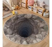 Tapis Style d'art Visuel 3D Tapis Rond Gris Clair Antidérapant Lavable en Machine, pour Salon, Chambre À Coucher, Coin De Cheminée, Bureau, Salle De Bain Ishii 200 Cm