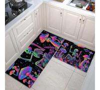 Tapis Style de Science-Fiction psychédélique 40x60+40x120cm Antidérapant Tapi Crâne OVNI Champignon Grappe Vert-Violet Idéal pour Le Couloir, la Cuisine, Le Salon ou comme Tapis de lit