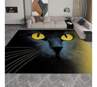 Tapis Style Dessiné À La Main pour Salon 180 x 240 cm, Tapis Entrée Intérieur Animaux Portrait De Chat Aux Yeux Jaunes Lavables avec Dos Antidérapant pour Cuisine Salle à Manger Bureau et Chambre