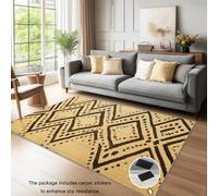 Tapis Style Ethnique Simple et Diamant antidérapant, Lavable Riz Brun Ultra Doux,à Poils Bas, pour Salon, Chambre à Coucher, Chambre d'enfant 90x150