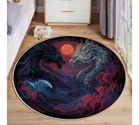 Tapis Style Fantastique, Tapis de Composition Double Dragon Yin-Yang, Tapis de Porte Rond antidérapant Violet foncé, tapi décoratif pour Salle de Bain, buanderie, Cuisine, entrée, 100cm