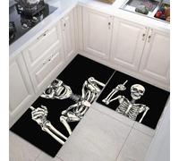 Tapis Style Grunge Rock 40x60+40x120cm Antidérapant Tapi Illustration de crâne Noir et Blanc Idéal pour Le Couloir, la Cuisine, Le Salon ou comme Tapis de lit