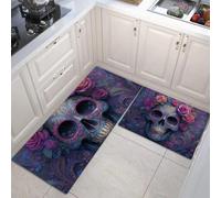 Tapis Style Luxueux psychédélique 50x80+50x150cm Antidérapant Tapi Crâne orné Violet Idéal pour Le Couloir, la Cuisine, Le Salon ou comme Tapis de lit