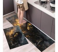 Tapis Style Sombre 40x60+40x120cm Antidérapant Tapi Un Squelette enveloppé dans Une Cape Noir et Or Idéal pour Le Couloir, la Cuisine, Le Salon ou comme Tapis de lit