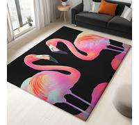 Tapis Super Doux à Poils Courts Noir, 60 x 110 cm Tapis De Salon Lavable en Machine, Paillasson Antidérapant pour la Décoration Intérieure - Motif Minimalisme Animaux Flamant Rose