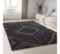 Tapis Super Doux à Poils Courts Noir, 60 x 110 cm Tapis De Salon Lavable en Machine, Paillasson Antidérapant pour la Décoration Intérieure - Motif Minimalisme Géométrique Moderne