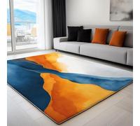 Tapis Super Doux à Poils Courts, Orange, 160 x 230 cm, Tapis De Salon Lavable en Machine, Paillasson Antidérapant pour la décoration intérieure, Motif Abstrait Or Lignes Montagnes
