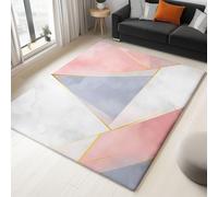 Tapis Super Doux à Poils Courts, Rose Clair, 140 x 200 cm, Tapis De Salon Lavable en Machine, Paillasson Antidérapant pour la décoration intérieure, Motif Élégant Marbre Géométrique Triangle