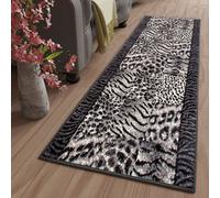 Tapis Tapis au mètre Entrée Pont Moderne Léopard Tigre Rayures Motif animalier Carreaux Gris Crème Noir Salon Oekotex 100 x 1000